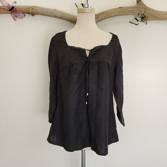 Lane Bryant black linen blend tunic - Picture 1 of 7